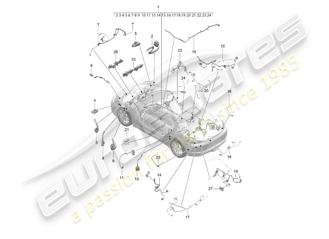 porsche 2021 (718 boxster) kabelbäume fahrgastraum- und teilabschnittskabelbaum teilediagramm