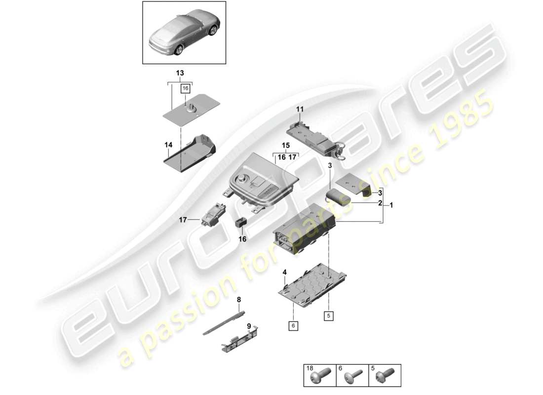 porsche 2021 (panamera 971-1) für modelle mit telefon und notruf ersatzteilzeichnung