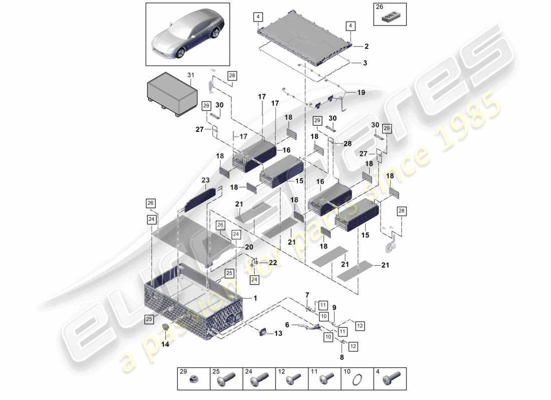 porsche 2021 (panamera 971-1) hochvoltbatterie hybrid einzelteile teilediagramm