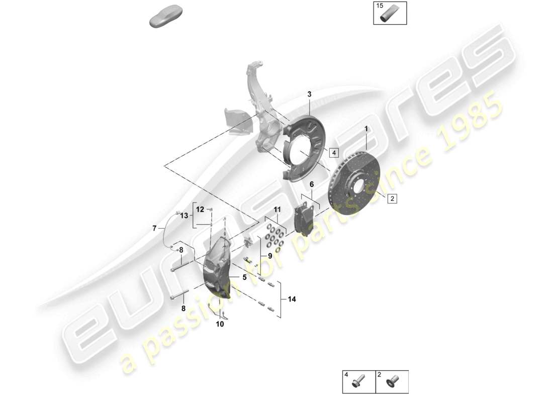 porsche 2025 (taycan 9j1-2) scheibenbremse 19 vorderachse gelb/schwarz ersatzteildiagramm