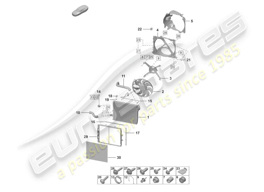 porsche 2023 (992-1) kühler für kühlmittel vorne kühlerlüfter teilediagramm
