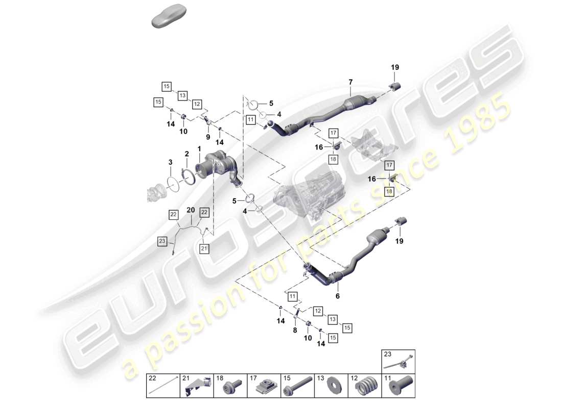 porsche 2025 (cayenne e3 pa) abgasanlage ottopartikelfilter abgasrohr mit katalysator lambdasonde teilediagramm