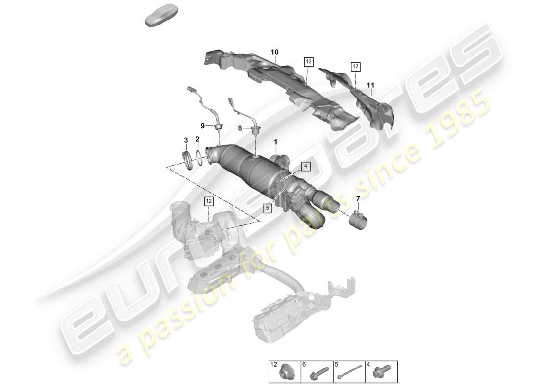 porsche 2024 (992-2) katalysator befestigungen und sensoren teilediagramm