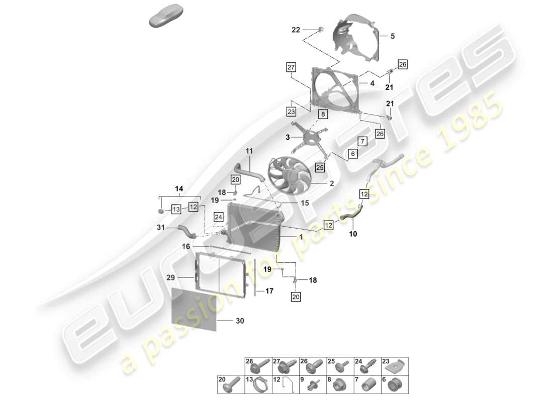 porsche 2023 (992-1 gt3/rs/st) kühler für kühlmittel vorne kühlerlüfter teilediagramm