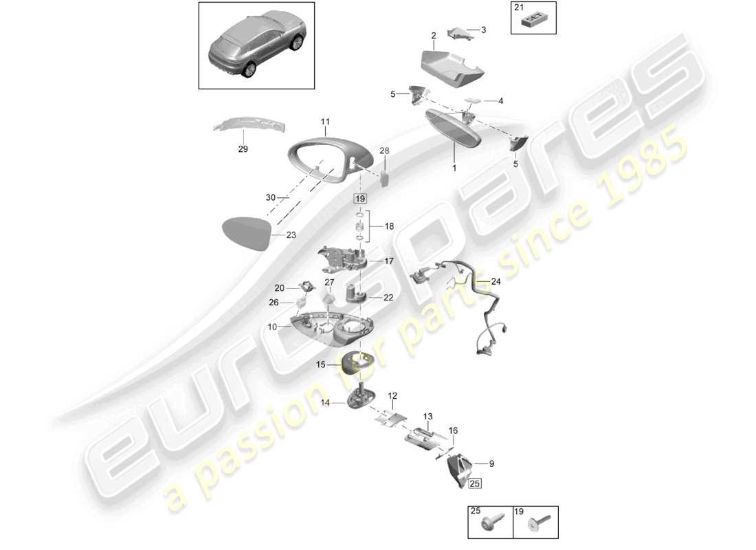 porsche 2021 (macan) außenspiegel innenspiegel teilediagramm