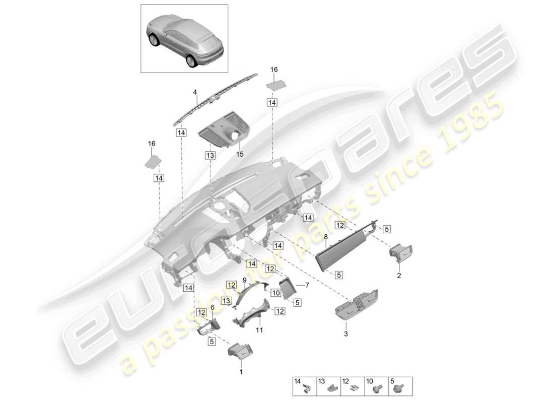 porsche 2021 (macan) zubehör instrumententafelverkleidung oberteil teilebild