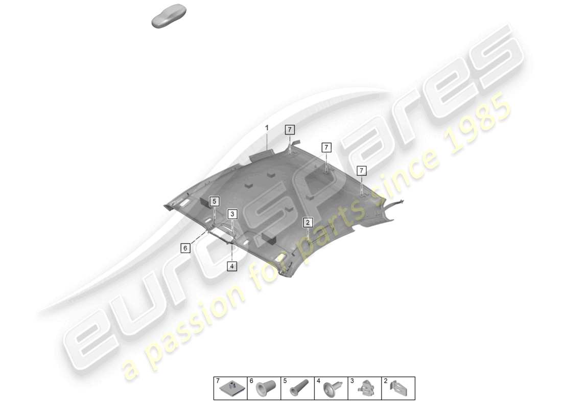 porsche 2024 (992-2 gt3/rs/st) dachverkleidung - teilediagramm