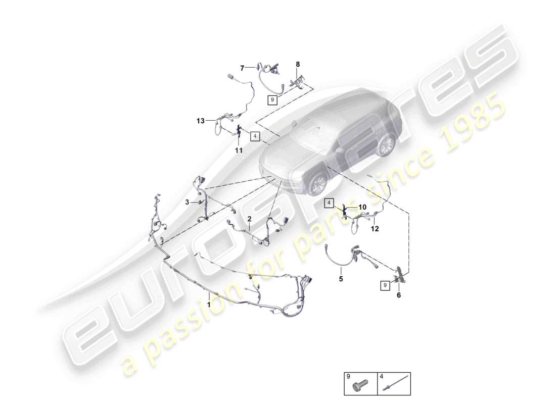 porsche 2025 (cayenne e3 pa) kabelbäume stoßfänger vorderes ende abs-kabelbaum für selbstnivellierende aufhängung teilediagramm