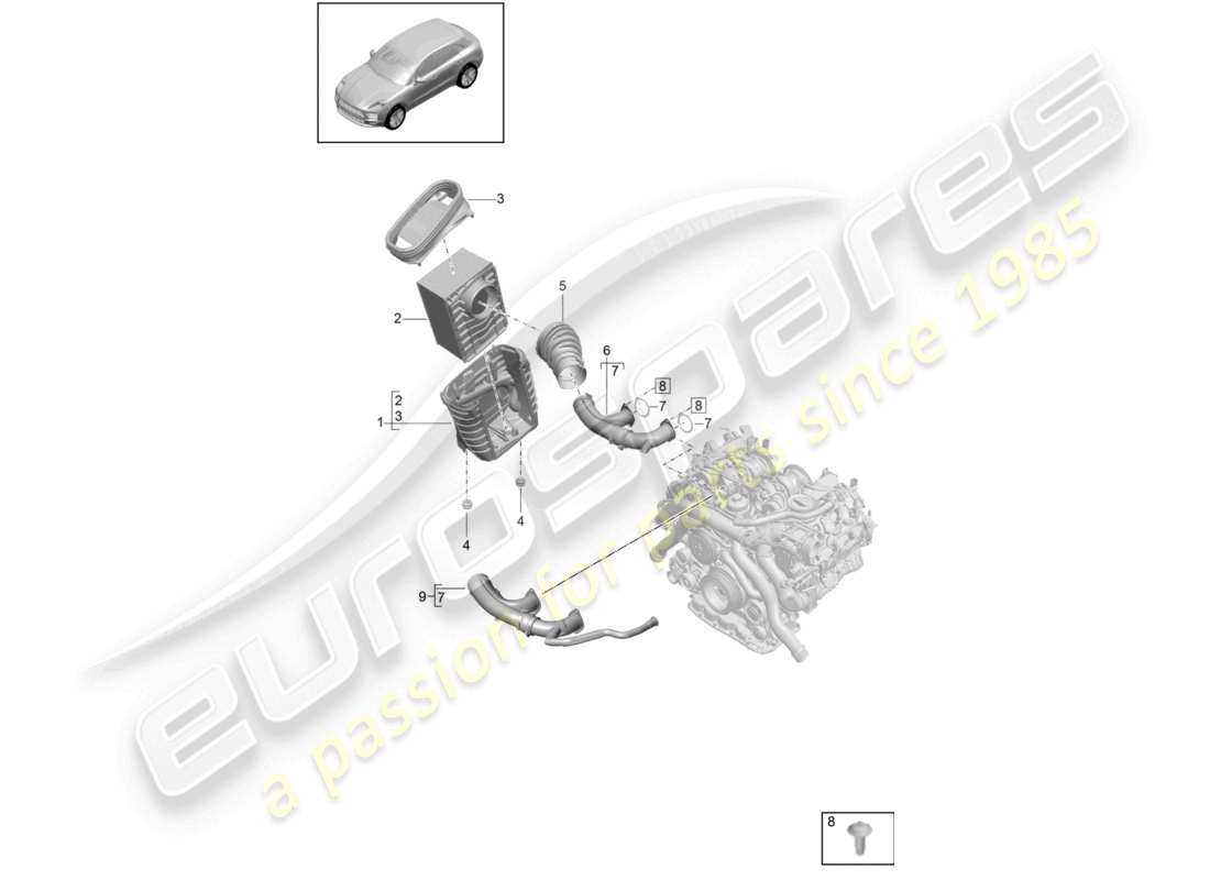 porsche 2021 (macan) luftfilterelement luftfiltergehäuse teilediagramm
