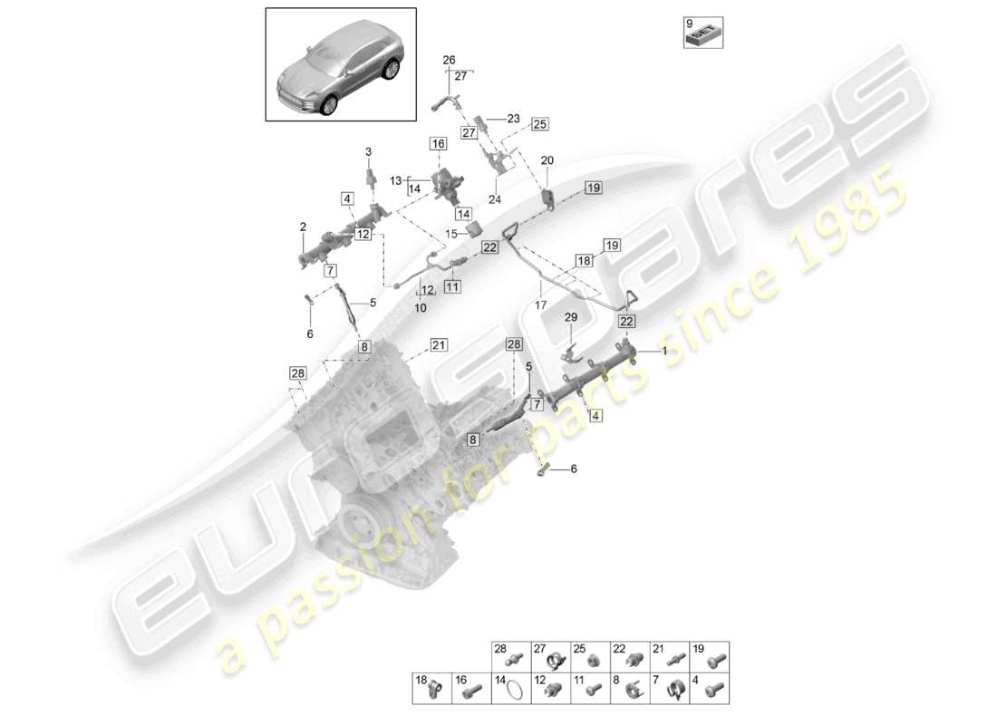 porsche 2021 (macan) kraftstoffsammelleitung hochdruckeinspritzdüse hochdruckpumpe teilediagramm