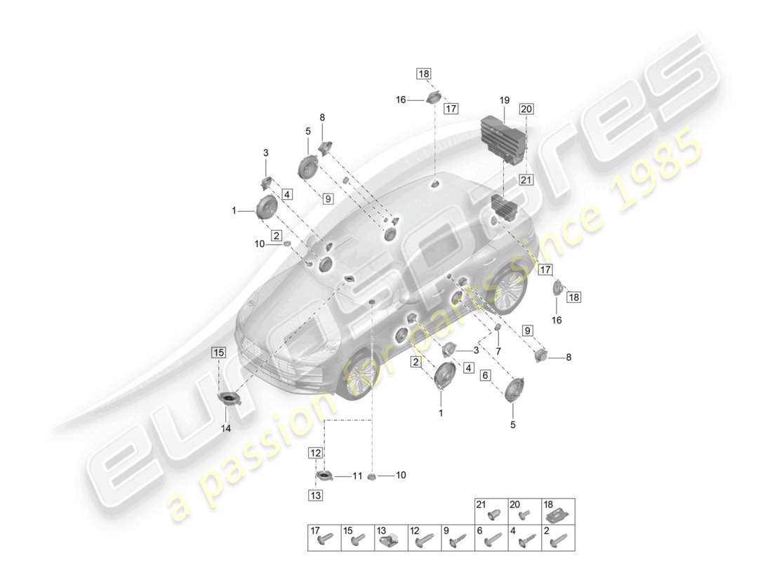 porsche 2021 (macan) lautsprecher teilediagramm