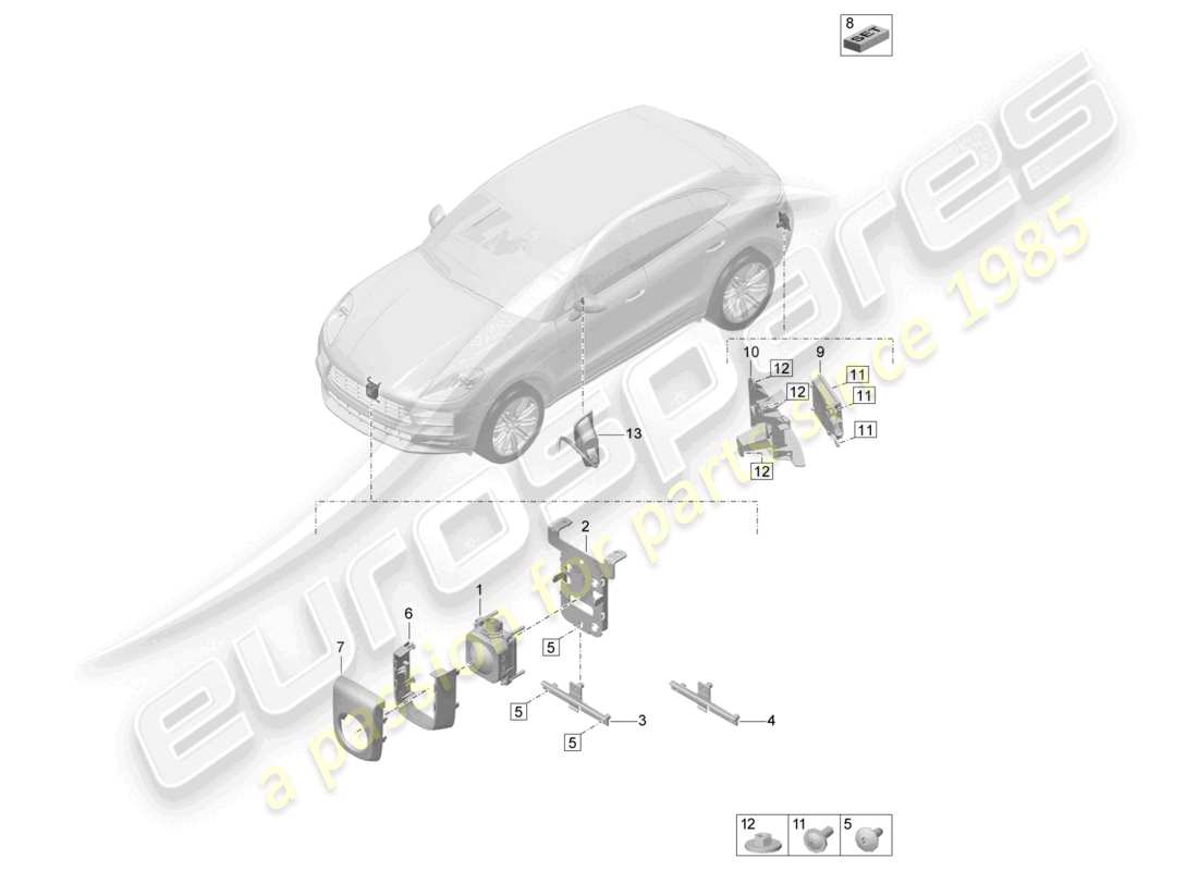 porsche 2021 (macan) fahrerassistenzsystem radarsensor geschwindigkeitsregelanlage für fahrzeuge mit spurwechselassistent teilediagramm