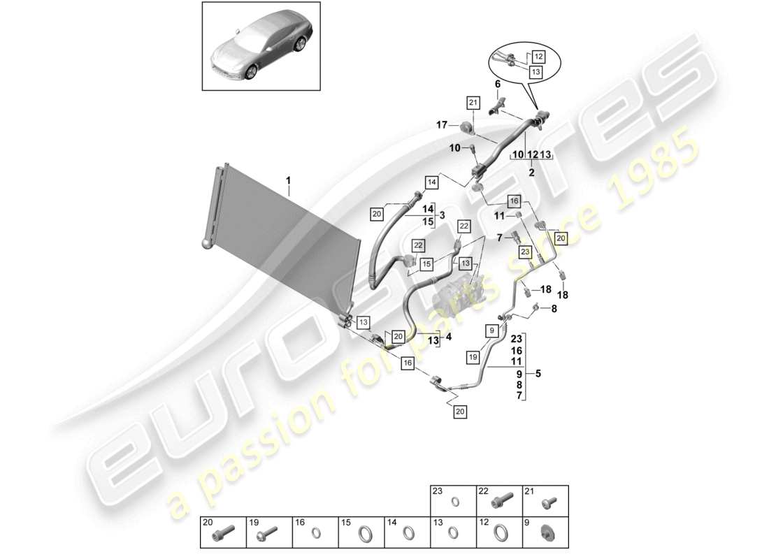 porsche 2021 (panamera 971-1) kältemittelkreislauf v6 bt-teilediagramm