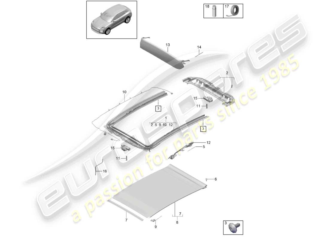 porsche 2021 (macan) glasdachrahmen zubehör teilediagramm