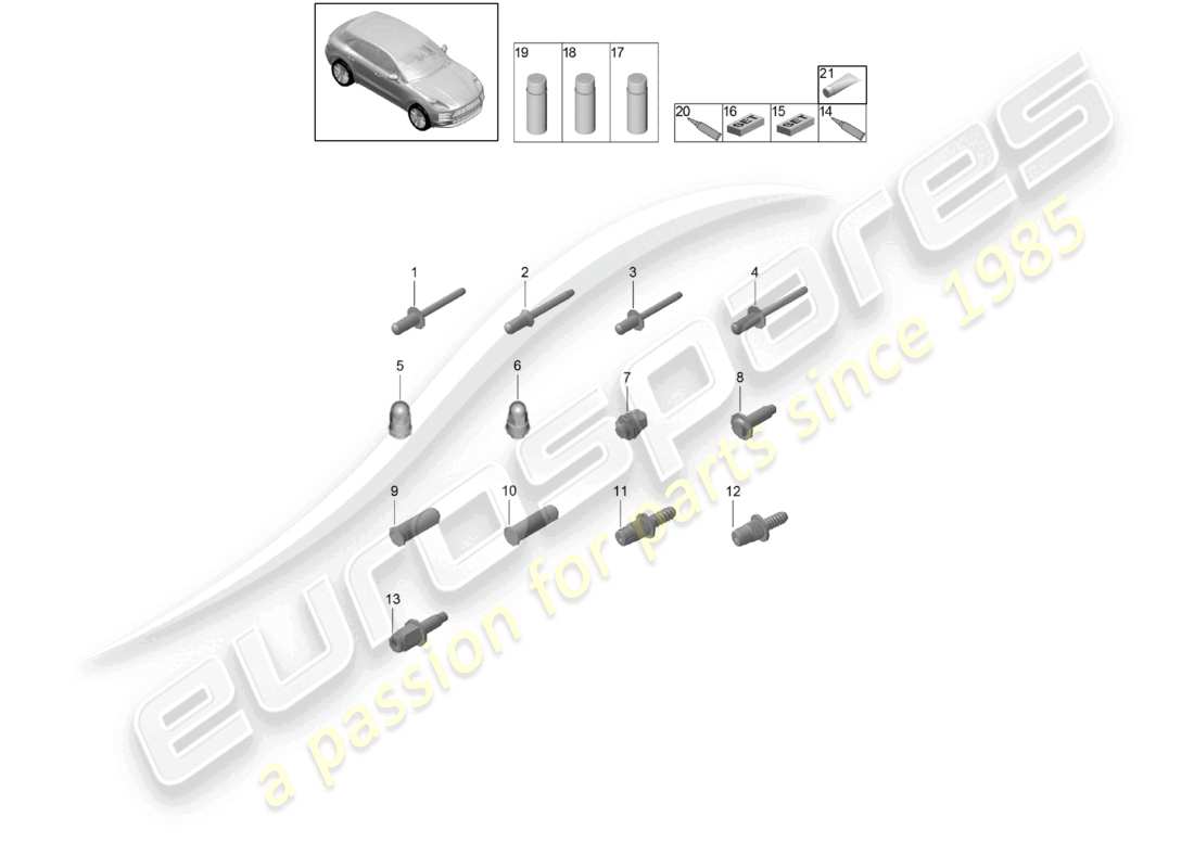 porsche 2021 (macan) befestigungselemente karosserie verbrauchsmaterial teilediagramm