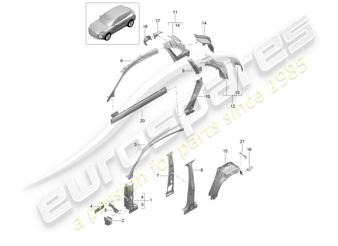 porsche 2021 (macan) seitenteil innen teilediagramm
