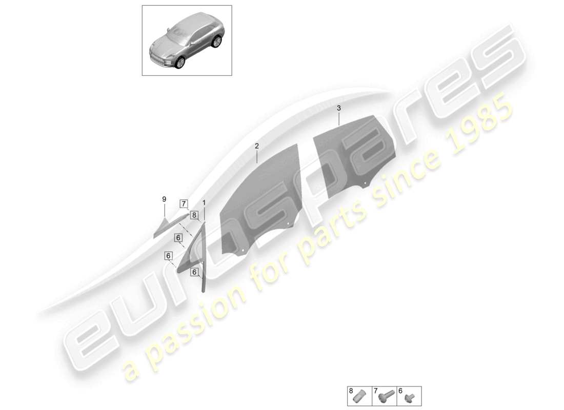 porsche 2021 (macan) tür und seitenfenster teilediagramm