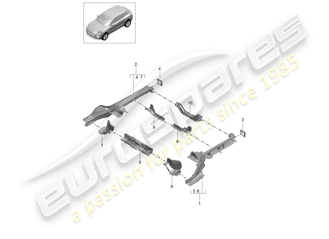 porsche 2023 (macan) rahmen hinten längsträger teilediagramm