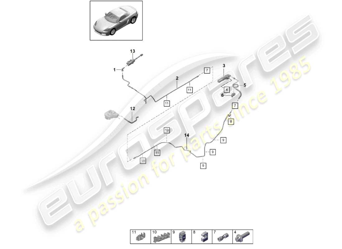 porsche 2021 (718 boxster) hydraulische kupplungsbetätigung kupplungsgeberzylinder kupplungsnehmerzylinder schlauch teilediagramm