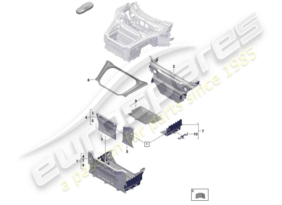 porsche 2024 (992-2) vorderes kofferraumbodenblech einzelteile teilediagramm