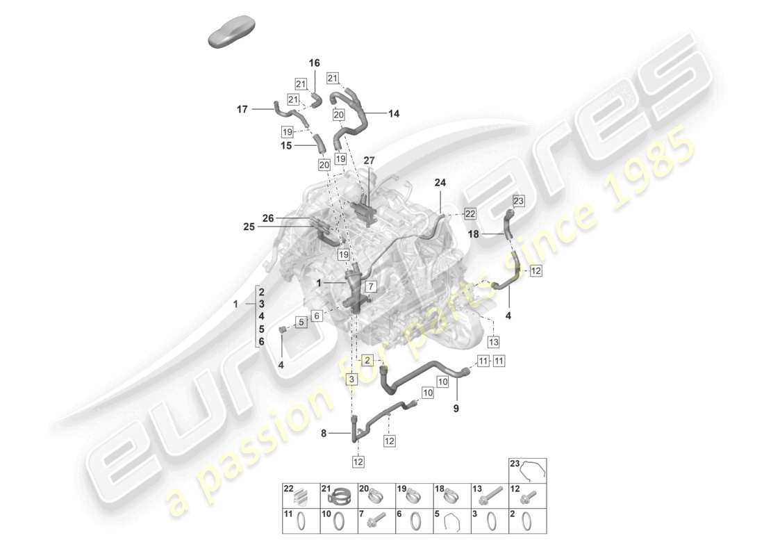 porsche 2021 (992-1) kühlmittelkühlsystem verteiler für kühlmittel motorteildiagramm