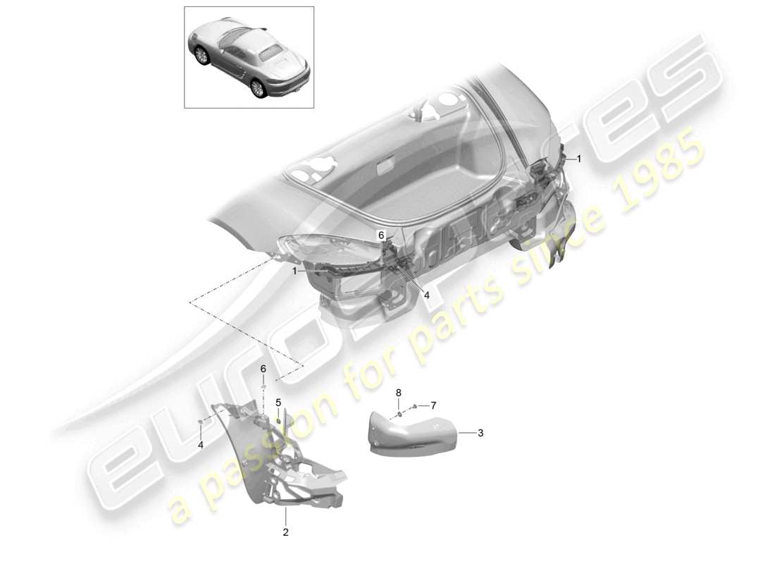porsche 2021 (718 boxster) befestigungsteile heckstoßstange ersatzteildiagramm