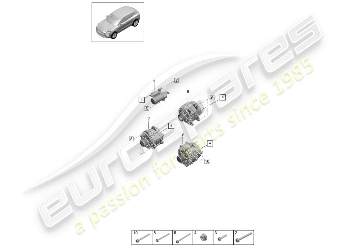 porsche 2021 (macan) anlasser lichtmaschine teilediagramm