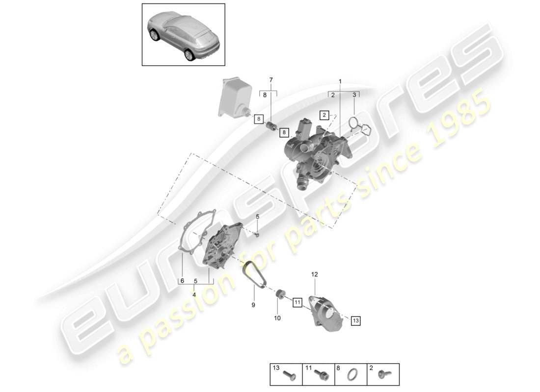 porsche 2021 (macan) kühlmittelregler kühlmittelpumpe anschlussstück teilediagramm