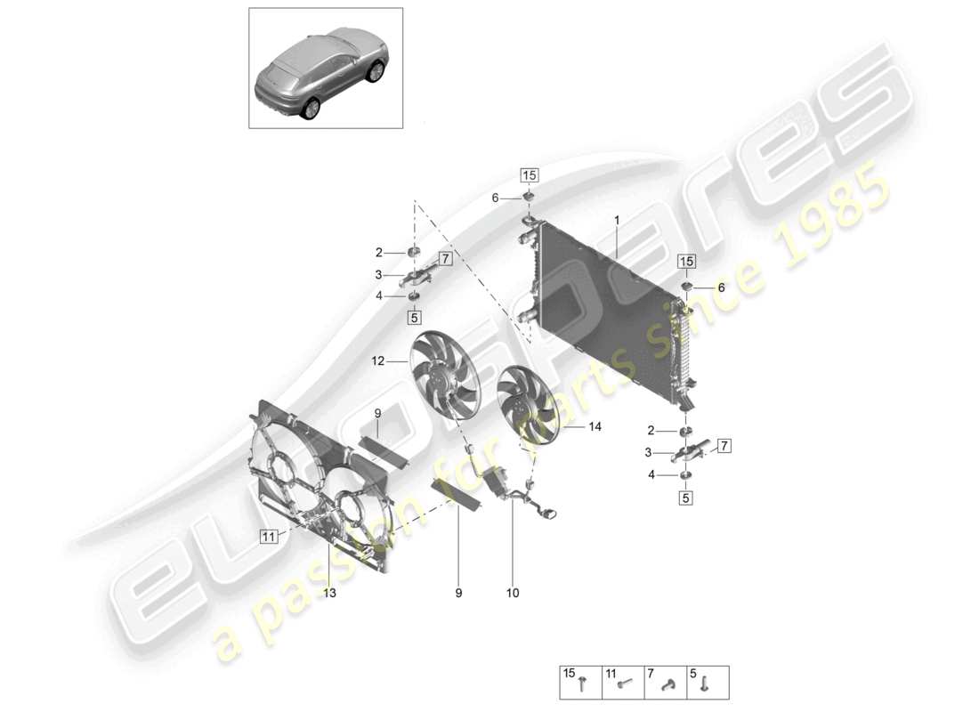 porsche 2021 (macan) kühlmittelkühlsystem kühler für kühlmittel teilediagramm