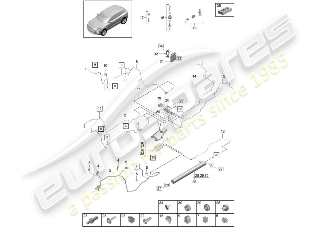 porsche 2021 (macan) adaptive federung luftversorgung teilediagramm