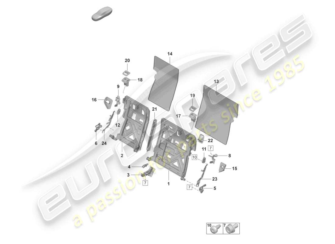 porsche 2020 (taycan 9j1-1) rückenlehnenrahmen standardsitz teilediagramm