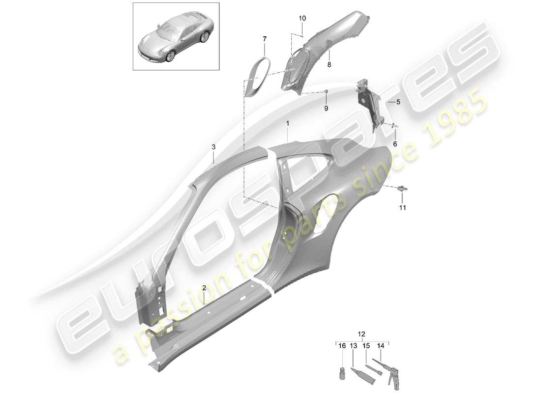 porsche 2018 (991-2 turbo) seitenwand teilediagramm