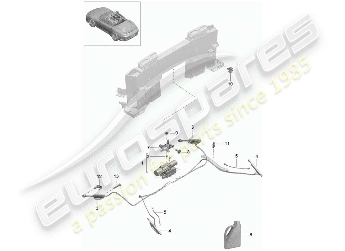 porsche 2018 (991-2 turbo) cabrio-dach - ersatzteildiagramm