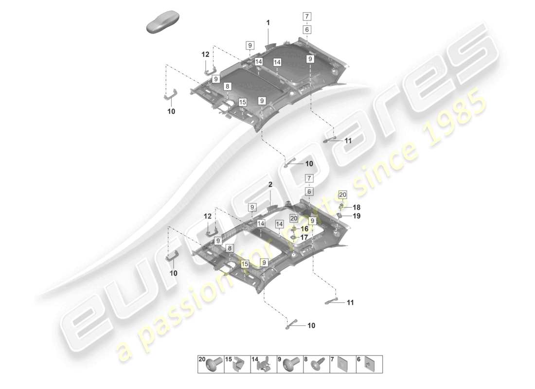 porsche 2022 (panamera 971-2) dachverkleidung zubehör teilediagramm