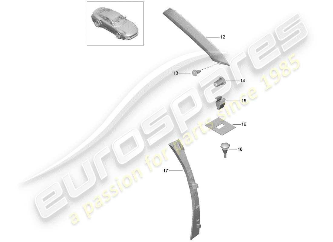 porsche 2018 (991-2 turbo) a-säule teilediagramm