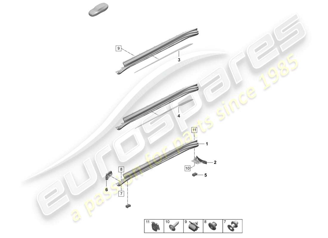 porsche 2026 (taycan 9j1-2) längsträgerverkleidung zubehör teilediagramm