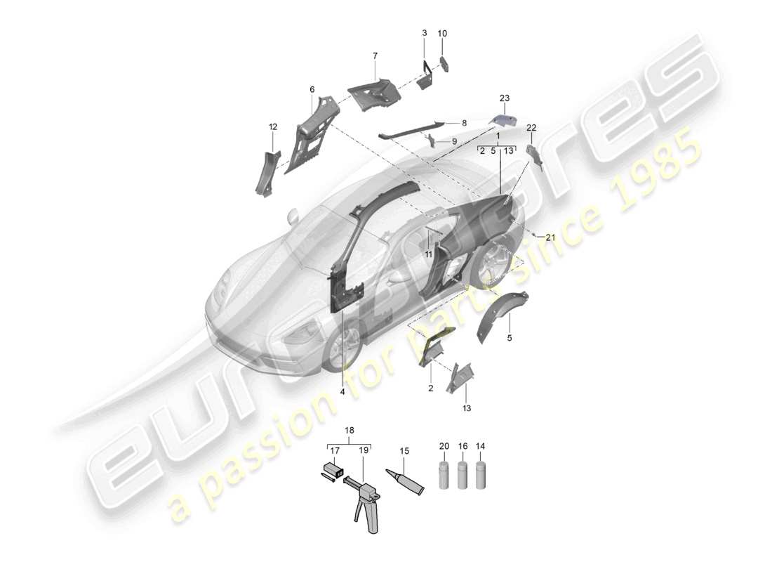 porsche 2022 (718 cayman) seitenteil teilediagramm