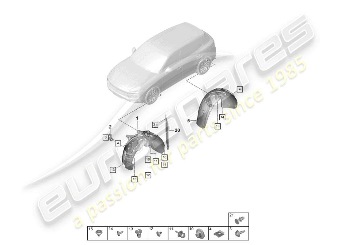 porsche 2024 (cayenne e3 9ya/9yb) zierleiste radhausschale teilediagramm