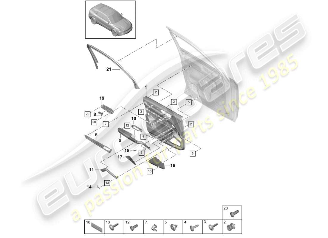 porsche 2024 (cayenne e3 9ya/9yb) türverkleidung vorne (leder/alcantara) ersatzteilzeichnung