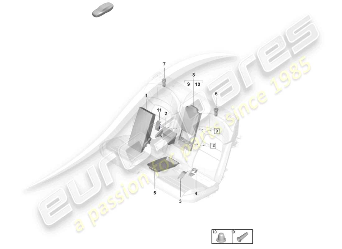 porsche 2023 (taycan 9j1-1) teilediagramm für mittelkonsolenabdeckungen