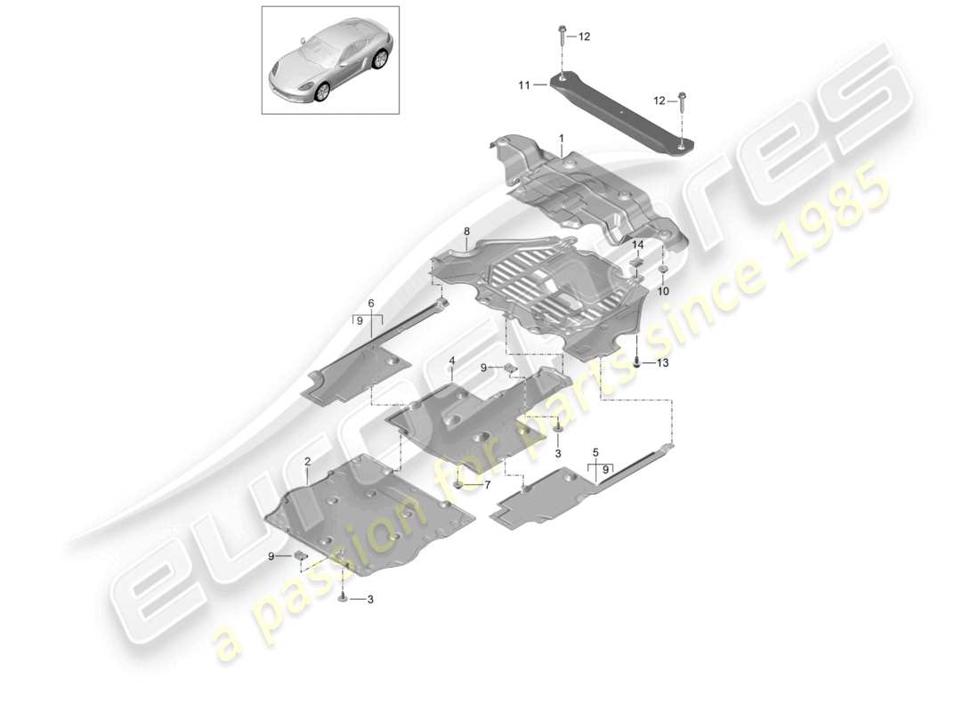 porsche 2022 (718 cayman) verkleidung unterboden teilediagramm