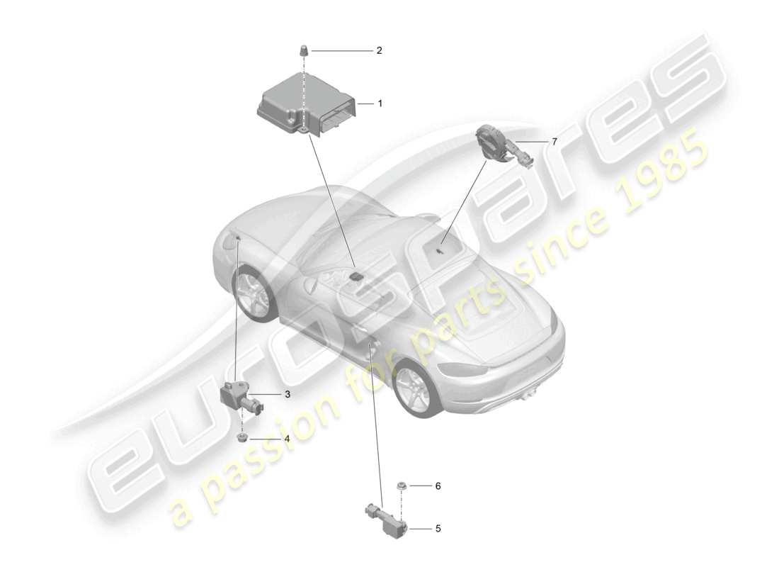porsche 2023 (718 cayman) steuergerät für airbag drucksensor airbag teilediagramm