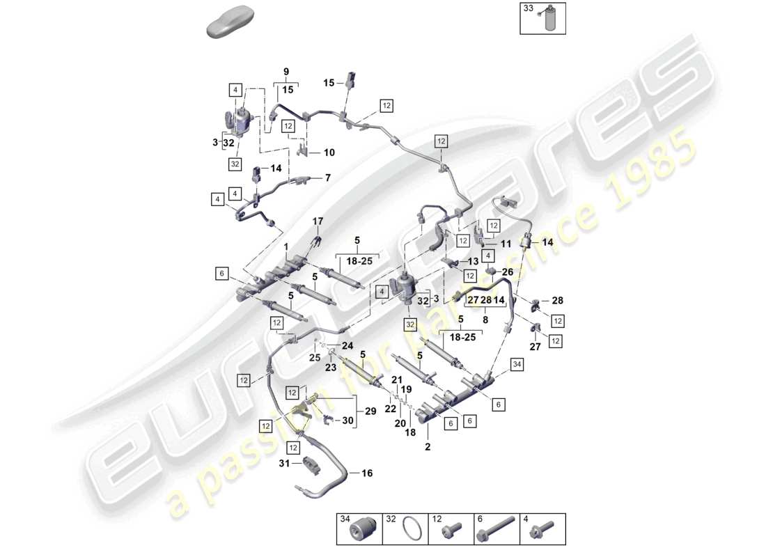 porsche 2021 (718 cayman) einspritzsystem hochdruckpumpe hochdruckinjektor teilediagramm