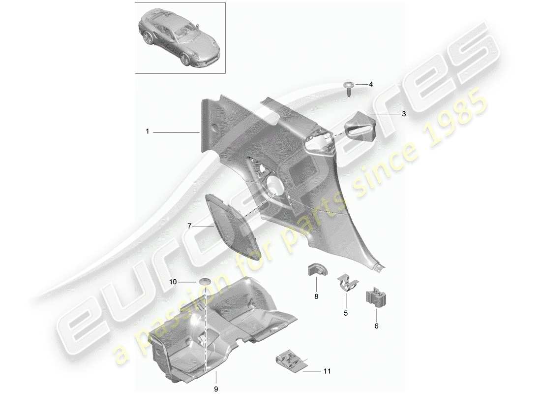 porsche 2018 (991-2 turbo) seitenverkleidung - ersatzteildiagramm