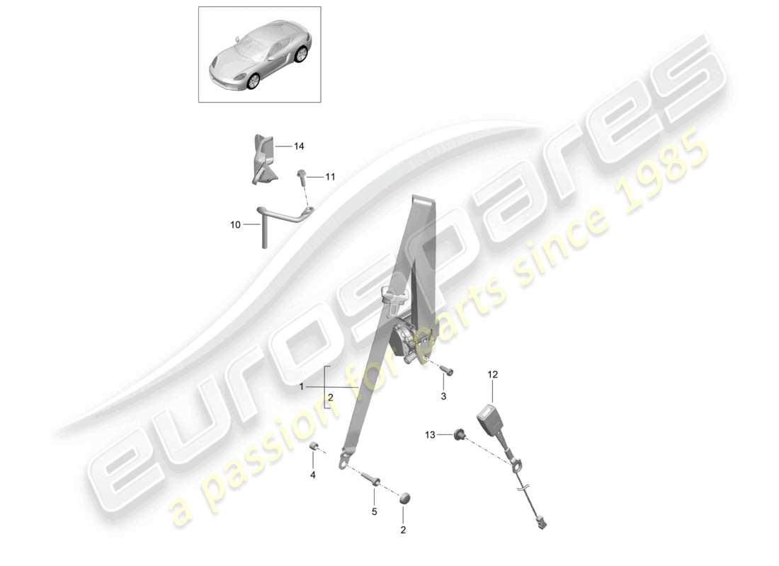 porsche 2022 (718 cayman) dreipunkt-sicherheitsgurt teilediagramm