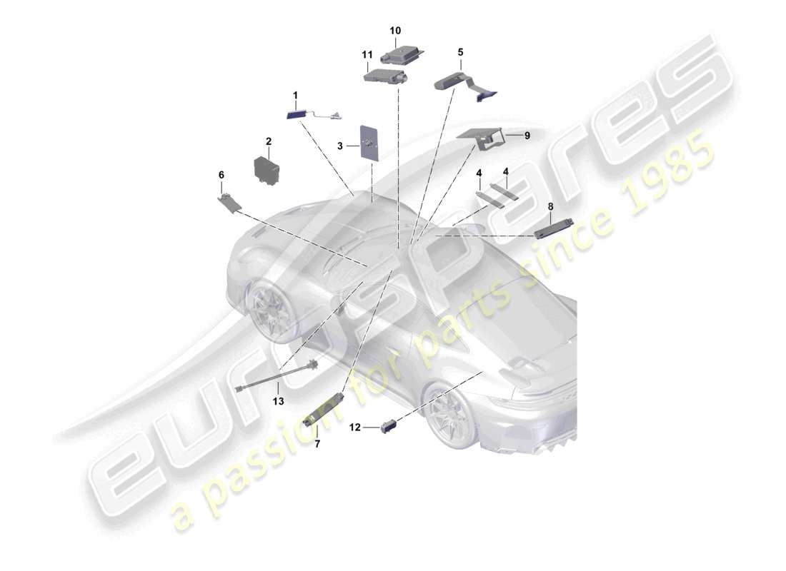 porsche 2025 (992-2 gt3) antenne vorne teilediagramm