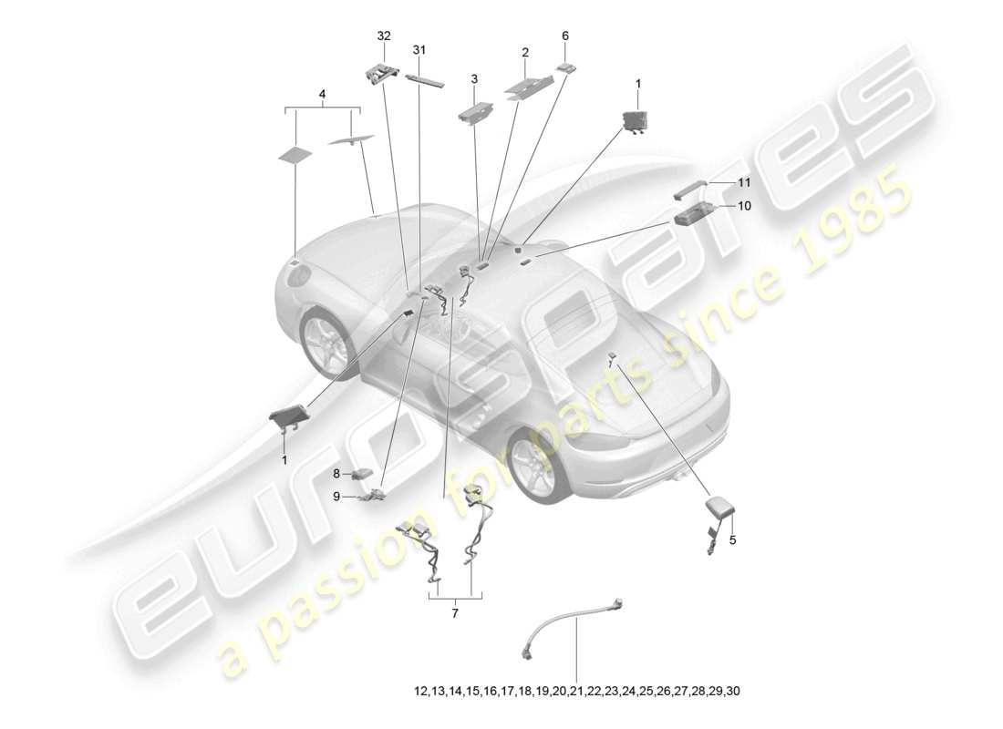 porsche 2022 (718 cayman) einzeldraht-teilediagramm der antenne