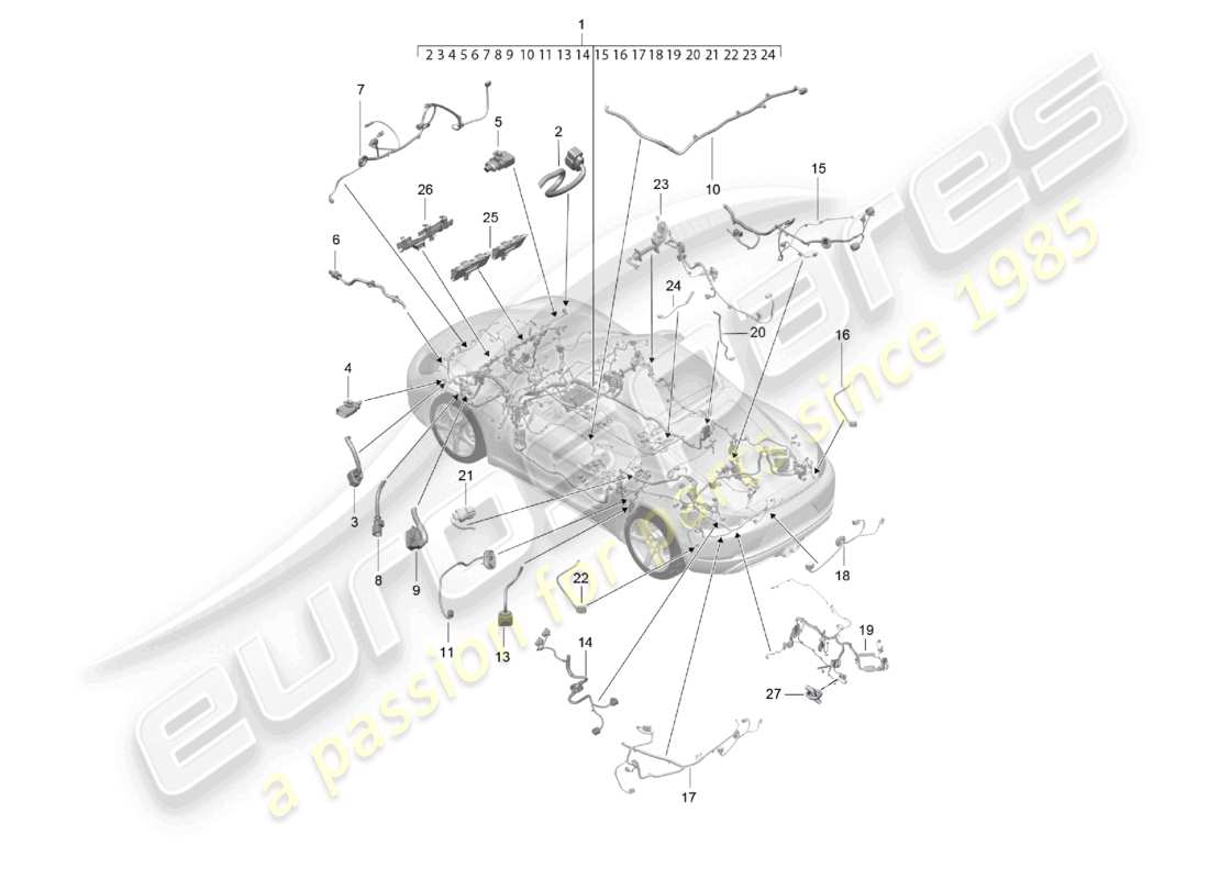 porsche 2022 (718 cayman) kabelbäume fahrgastraum- und teilabschnittskabelbaum teilediagramm