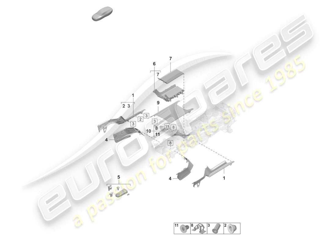 porsche 2023 (taycan 9j1-1) zierleisten vordere ablage mittelkonsole teilediagramm