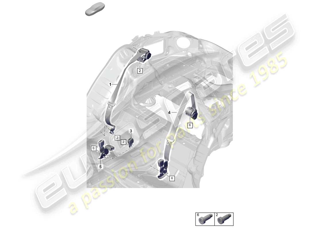 porsche 2025 (panamera 976) sicherheitsgurt mit hinterer gurtstraffereinheit teilediagramm